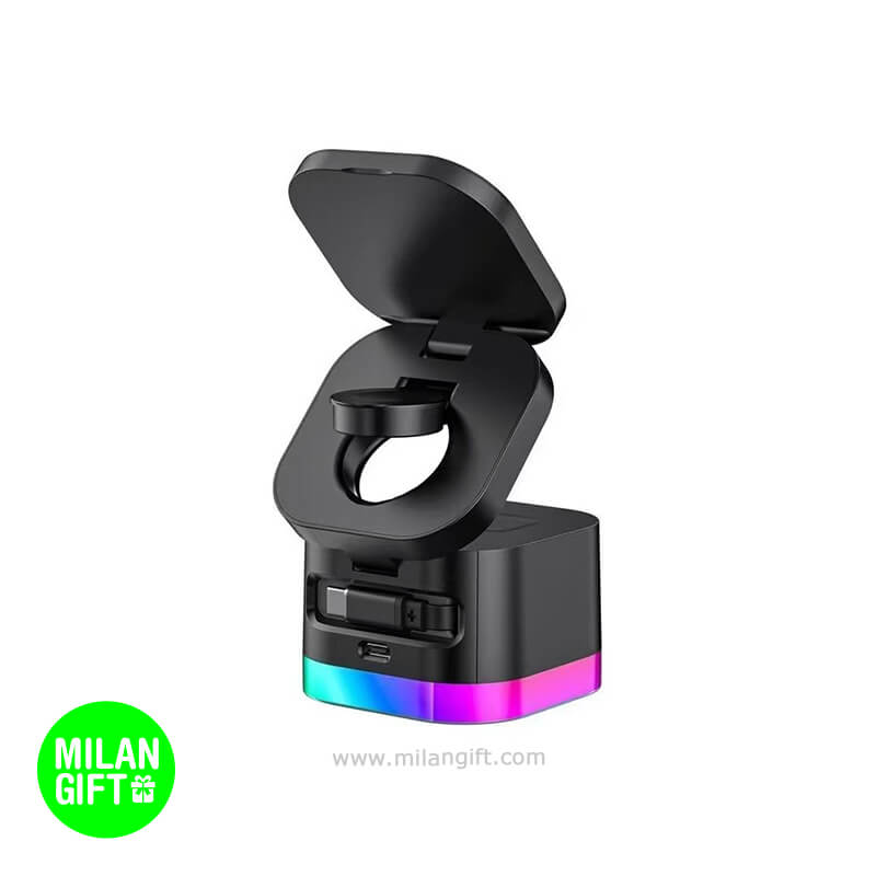 گجت شارژ وایرلس رومیزی ۵ کاره NEXU کد Z1 برای شارژ گوشی، اپل واچ و ایرپاد با چراغ خواب